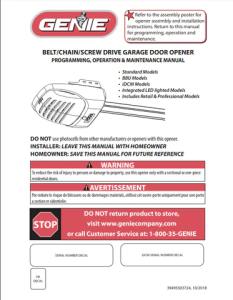 Instruction Manual For Genie Garage Door Opener